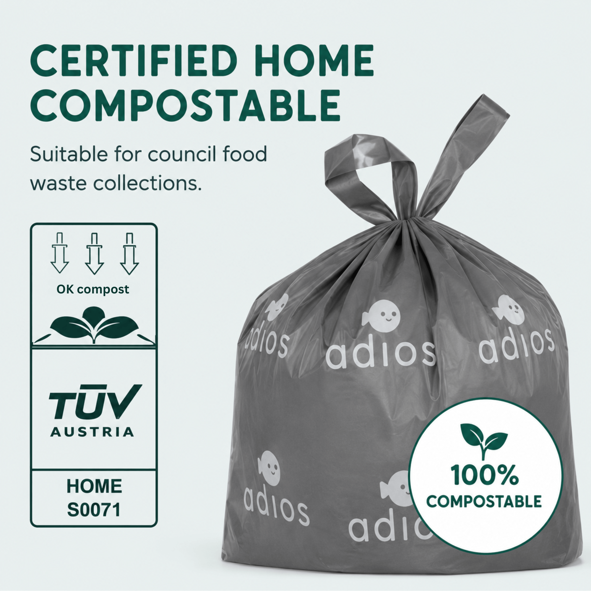 🛍️ Compostable Bin Liners with Handles – 30L - Roll of 20 bags 🌿