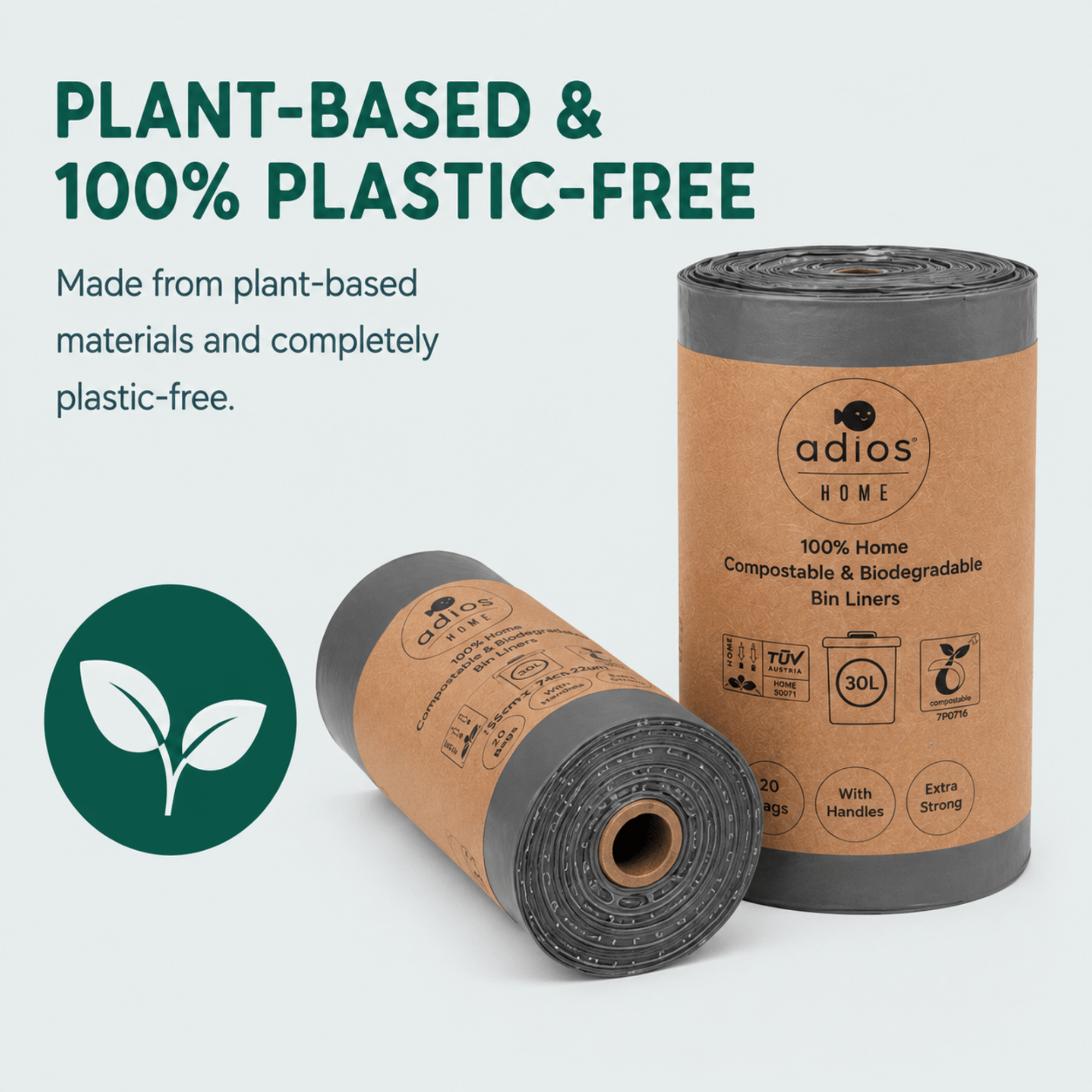 🛍️ Compostable Bin Liners with Handles – 30L - Roll of 20 bags 🌿