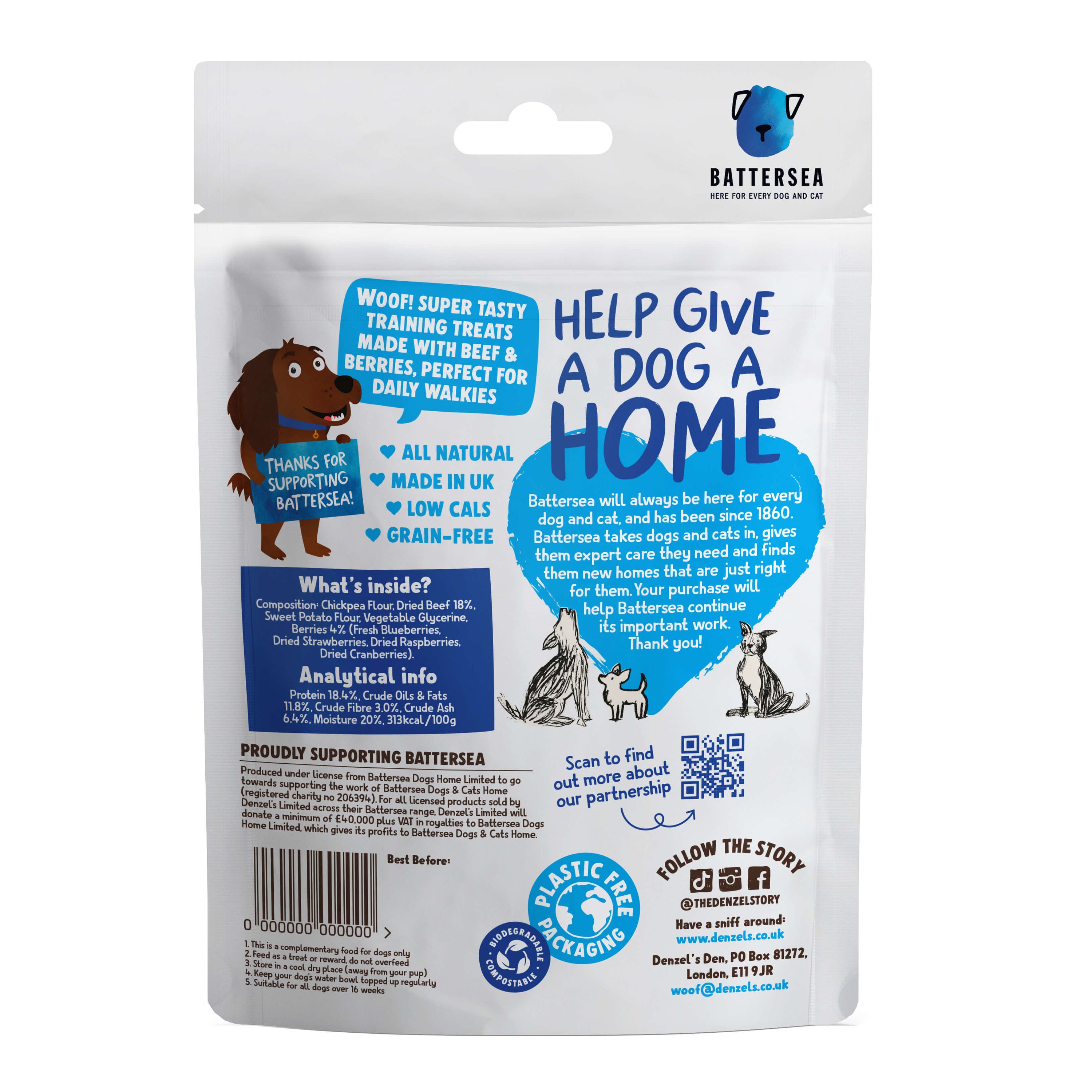 Denzel's Battersea Hearts Beef & Berries Dog Treats 90g