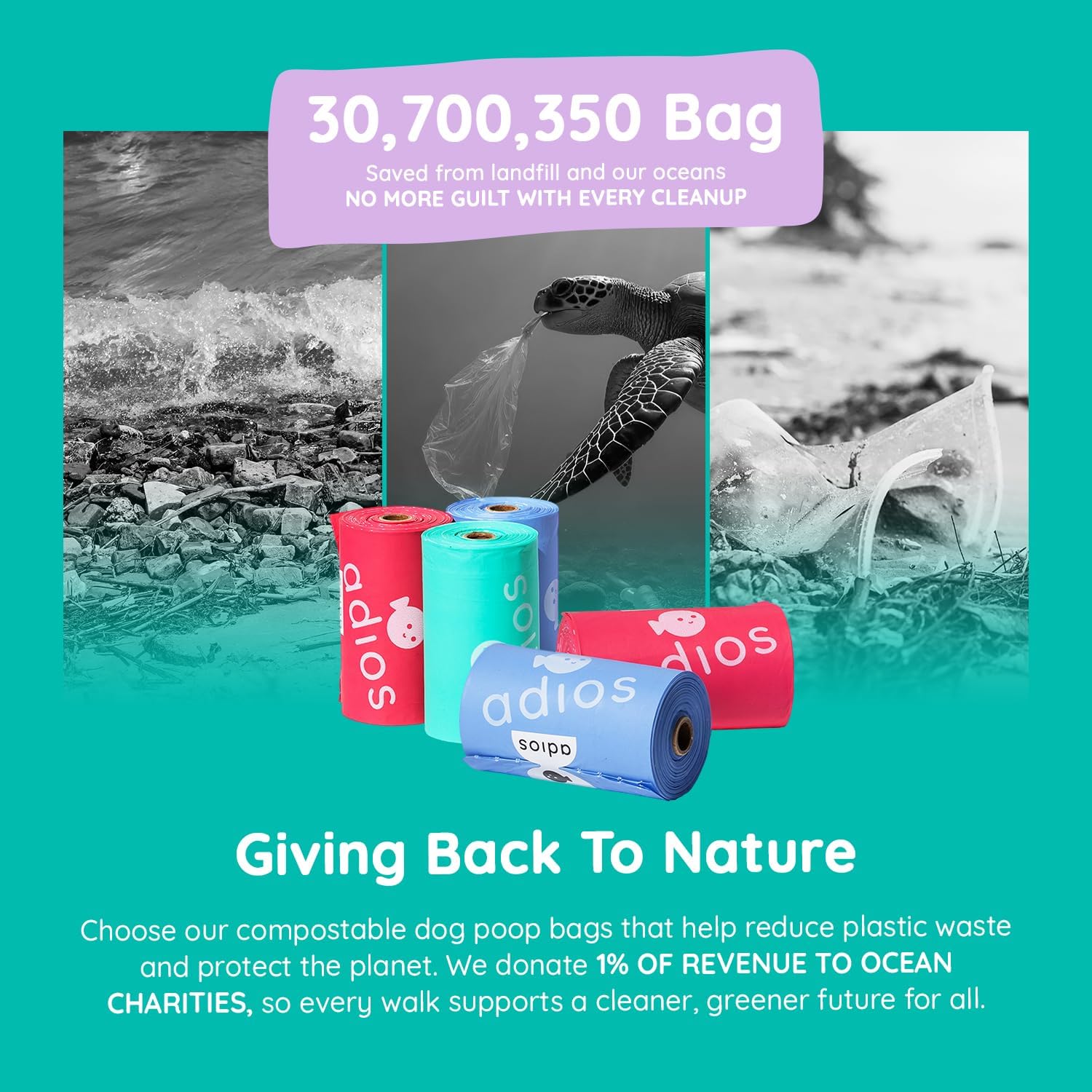 Rainbow Compostable Poo Bags, 120 Bags (8 Rolls)