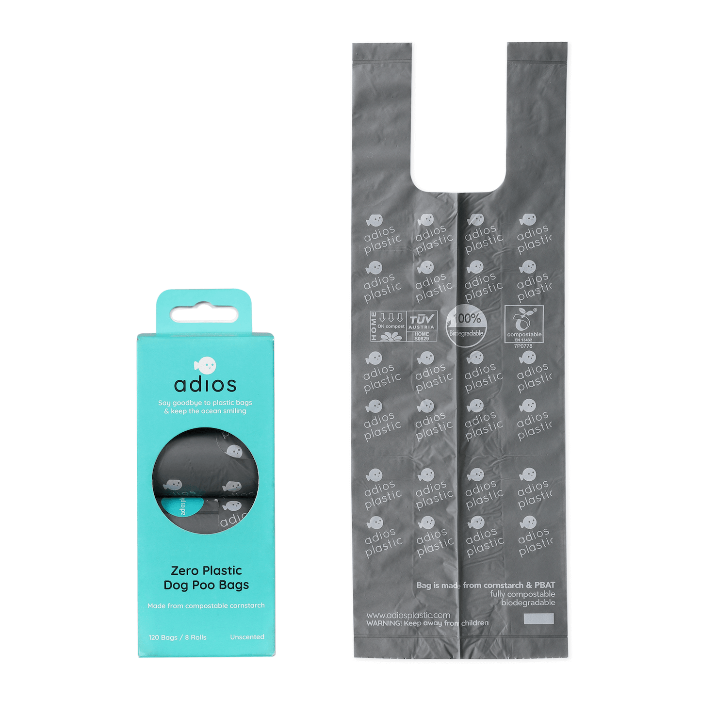8 rolls in Grey (120 bags) - Handle on a roll (12 x 7")